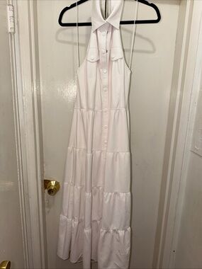 Alice + Olivia White Tiered Button-Front Maxi Dress